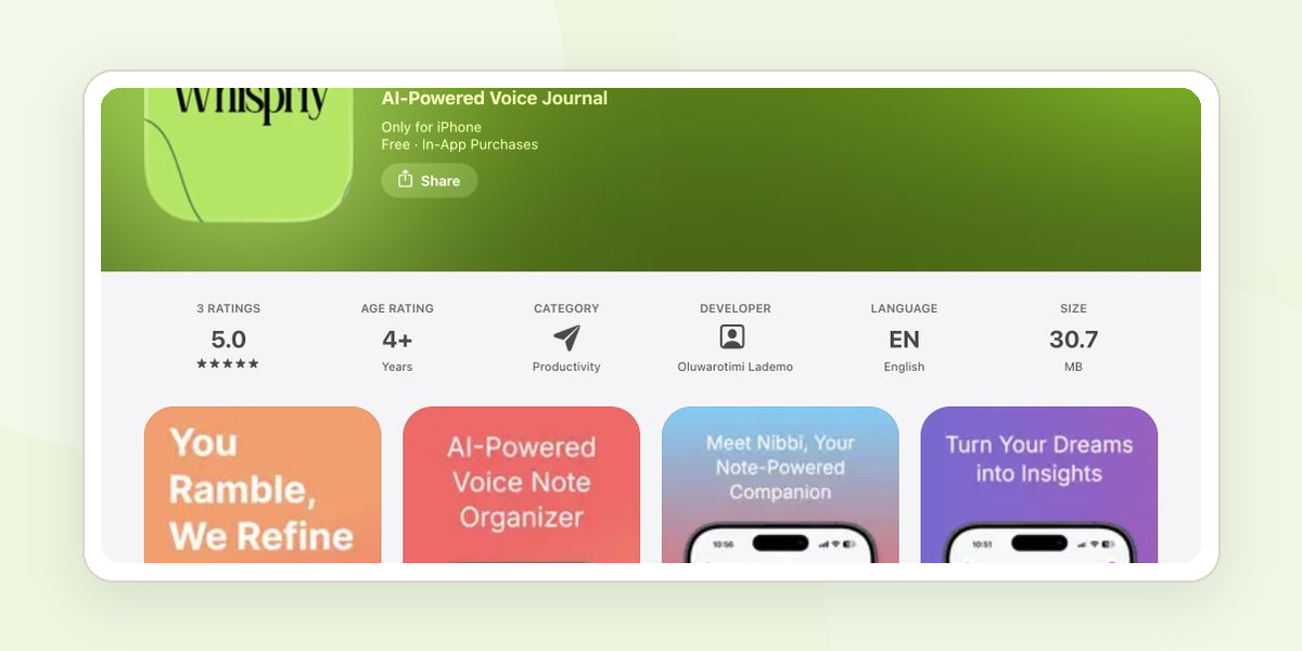 Whisprly App Store page