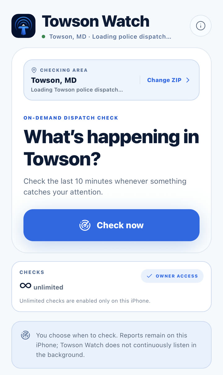 Towson Watch iPhone app